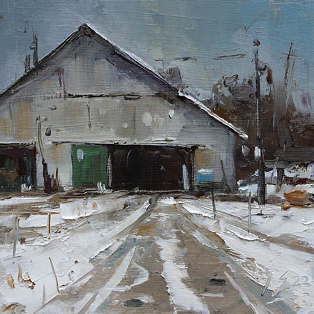 173-Alte-Scheune-im-Winter-V-2022-Oel-Holz-15x15cm
