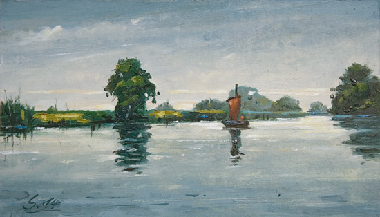 004-Torfkahn-auf-der-Hamme-2014-Oel-Karton-12x21cm