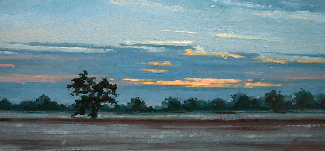 009-Bei-Worpswede-abends-2014-Oel-Karton-14x30cm