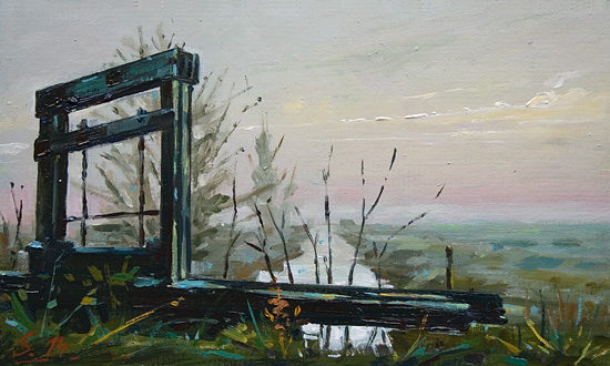011-Landschaft-im-Dunst-bei-Worpswede-2014-Oel-Karton-15x25cm