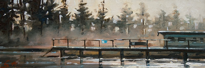 016-Bootssteg-an-der-Hamme-2014-Oel-Karton-10x30cm