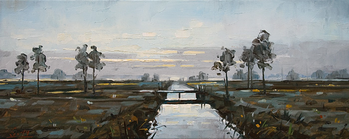 017-Torfgraben-Abendstimmung-Worpswede-2014-Oel-Lw-20x50cm