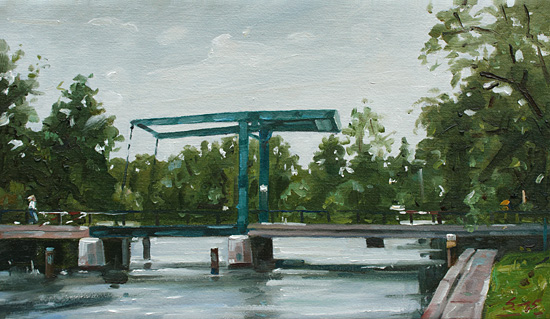 038-Worpsweder-Bruecke-bei-bedecktem-Himmel-2015-Oel-Lw-18x31cm