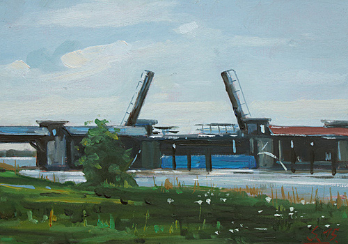 059-Sperrwerk-an-der-Oste-2015-Oel-Kt-14x20cm