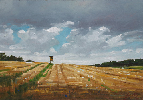 Landschaft-mit-Hochsitz-2015-Oel-Kt-14x20cm